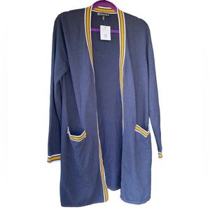 NWT WANTABLE Woman’s Navy with Mustard White Stripe Sweater size Small